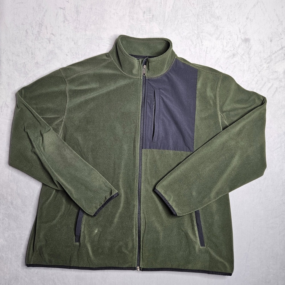 Duluth Trading Jacket Mens XXL Green Relaxed Fit Checkpoint Fleece Full Zip Mock